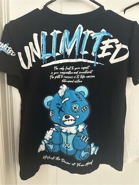 Bundle of 2 SEVEN SOULS T-Shirts: Black Graphic & White Bear Print